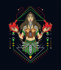 beautiful witch with long hair in robot mode