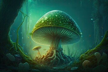 Fototapeta na wymiar Marvel at the Mysterious Fungal Fairy Tale of the Big Mushroom in the Forest. Generative AI
