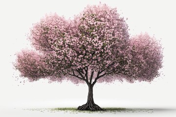 Sakura Blossom in Spring: Isolated 3D Cherry Tree Against White Background. Generative AI
