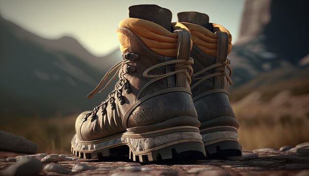 hiking boots on mountain Generative Ai