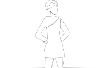 A woman with short hair celebrating Africa day. Africa day one line drawing