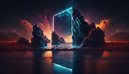 Transform your space with abstract neon wallpaper. Generative AI.