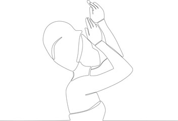 A woman performs with both hands on her head. Africa day one line drawing