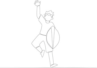 A child on Africa day raises one hand and one leg. Africa day one line drawing
