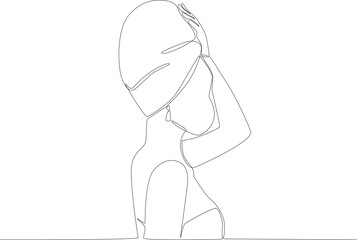 A woman holding a turban on her head. Africa day one line drawing