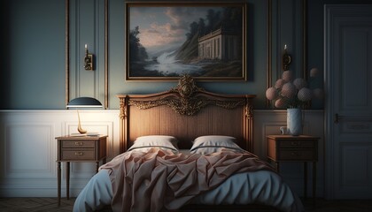 the interior of the bedroom has a wood effect