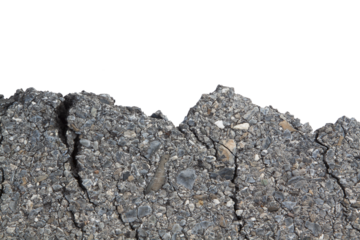 Part of asphalt cracks on the road isolated on white background.