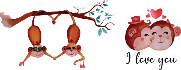 Cute monkey watercolour clipart