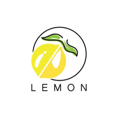 Fresh lemon fruit logo with leaves illustration template. Logo for lemon juice,lemon garden,fruit shop,modern vector.