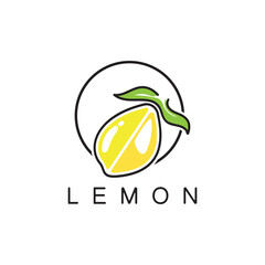 Fresh lemon fruit logo with leaves illustration template. Logo for lemon juice,lemon garden,fruit shop,modern vector.