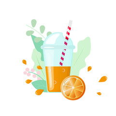 Orange juice in a glass with a straw and a slice of orange vector Illustration