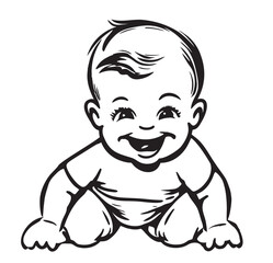 Obraz premium Baby smiling and crawling hand drawn sketch illustration in doodle style
