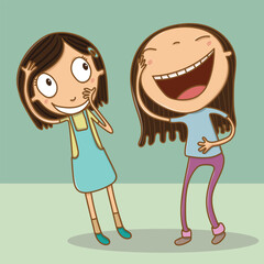 A cartoon of two girls laughing