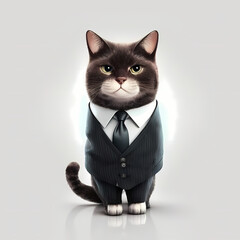 Cat with Office Formal Suit Isolated White. Generative AI.