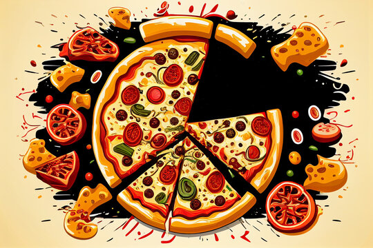 Pizza poster for menu restaurant. Pizza design style promotional fast food poster. Pizza Flyer and poster for pizzeria cafe menu. Pizzeria vector and Logo of pizzeria, Ai Generative illustration.
