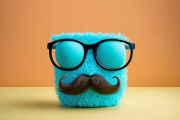 ?Wish everyone a joyous April Fool's Day with a comical prank idea: funny glasses with bushy moustache and eyebrows isolated on a vibrant background. AI generation - obrazy, fototapety, plakaty