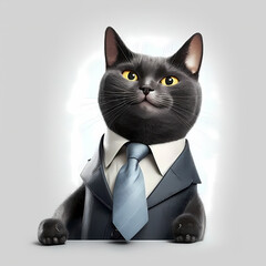 Cat with Office Formal Suit Isolated White. Generative AI.