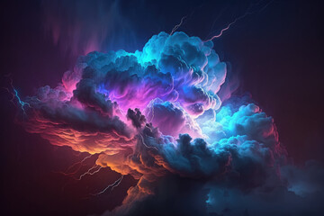 clouds and thunder lightnings and storm.Generative AI - obrazy, fototapety, plakaty