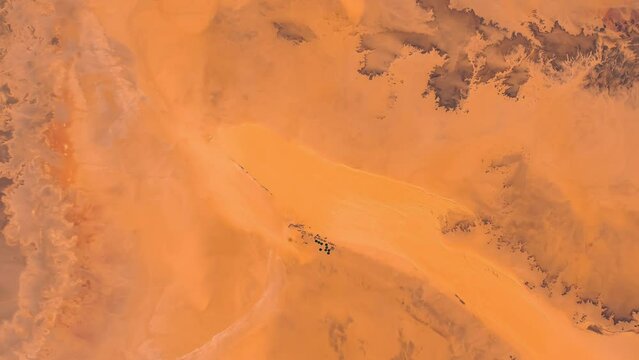 Aerial view of Murzuq District in central Libya. Satellite view of Sahara Desert. Elements of this video furnished by NASA.