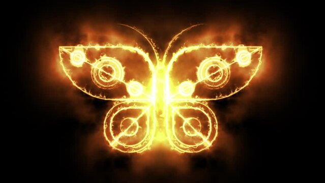 Animation eines brennenden Schmetterlings - Flammenstrahl folgt den Konturen eines Schmetterlings