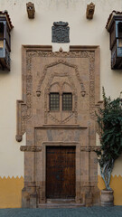 View of decorated door and windows in old town in the city of Las Palmas de Gran Canaria, Spain