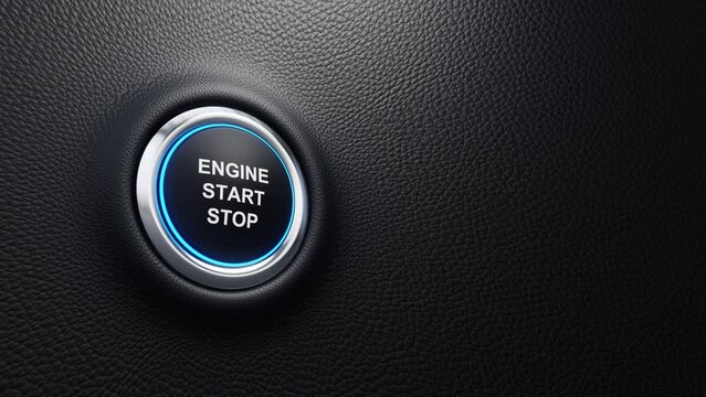 Engine Start Stop push button animation, Just push the button, Engine Start and stop modern car button with blue shine, 4K 3D loop animation