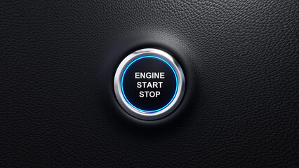 Engine Start Stop push button, Engine Start and stop modern car button with blue shine, Just push the button, 3D rendered illustration - obrazy, fototapety, plakaty