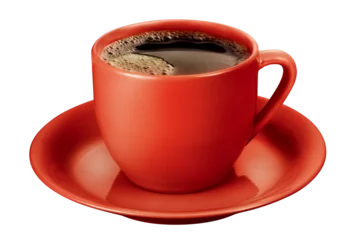 Foto op Plexiglas Koffie xícara vermelha com café expresso em fundo transparente - café expresso