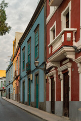 View of colouful row of buildings in old town in the city of Las Palmas de Gran Canaria, Spain