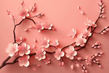 Obraz na płótnie Canvas Cherry Blossom sakura on pink background AI Generated Image