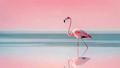 Fototapeta na wymiar Flamingo in water, Generative AI