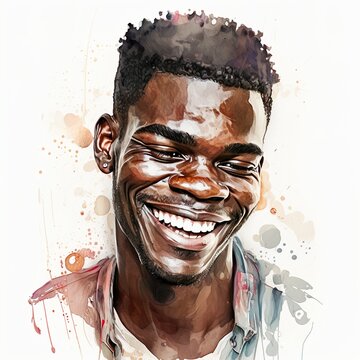 young african man, smiling, portrait, watercolor illustration. Generative AI