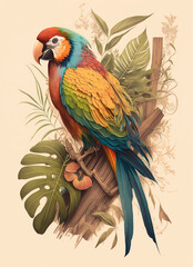 Colorful tropical bird. Generative AI. 