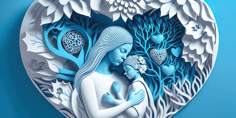 Muttertag Tag der Liebe Danke an unsere Mütter Banner Card Karte Glückwunsch Generative AI Digital Art Scherenschnitt Abstrakte Surreale Kunst
