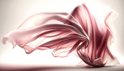 Ethereal Beauty. Pink Silk Fabric and Lace Floating in the wind in a Bright Studio. Generative AI 