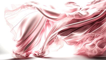 Ethereal Beauty. Pink Silk Fabric and Lace Floating in the wind in a Bright Studio. Generative AI 