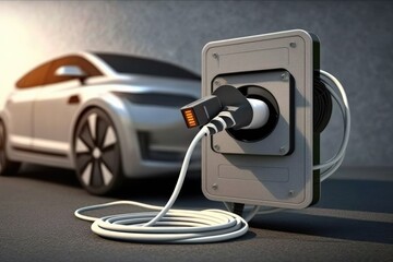 A charging station for electric cars, a car of the present and the future, an environmentally friendly car, Generative AI.