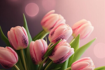 Bouquet of tulips on a pink background. AI