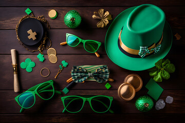 8. Top view photo of st patricks day decor party glasses made with Generative AI