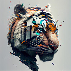 A Tiger With Distorted Stripes, Glitched Eyes, And A Fragmented Body That Looks Like It's Breaking Apart. Generative AI
