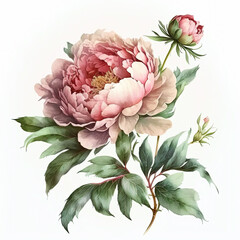Watercolor peonies illustration. Wedding invitation. Flowers art. Ai generated