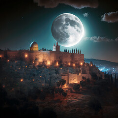 Jerusalem, Palestine, Dome of the Rock - Created with Generative AI Technolog

