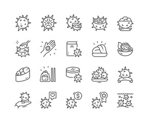 Sea urchin. Seafood. Cooking, recipes and price. Menu for cafe. Pixel Perfect Vector Thin Line Icons. Simple Minimal Pictogram