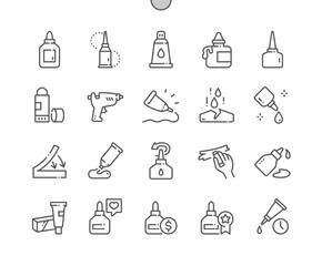 Glue. Putting glue, sealant from a tube. Adhesive. Buy, price and product reviews. Pixel Perfect Vector Thin Line Icons. Simple Minimal Pictogram - obrazy, fototapety, plakaty