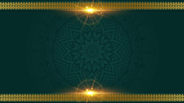 Gold and blue paper mandala ornament background looping smoothly, arabic islamic style for any purpose. Abstract digital gold color mandala footage. Floral vintage decorative element's oriental