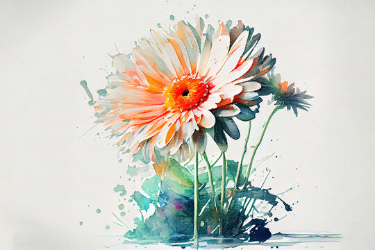 Abstract double exposure watercolor daisy flower. Generative Ai