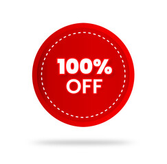 100% percent discount sticker price tag design. product emblem with percentage sell off. marketing deal sale tag giving super offer. Sale100% off banners, discount tags design template, extra promo.
