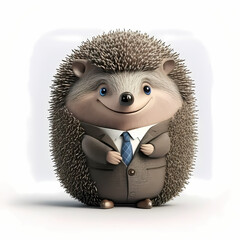 Hedgehog Business Suit Isolated White. Generative AI - obrazy, fototapety, plakaty