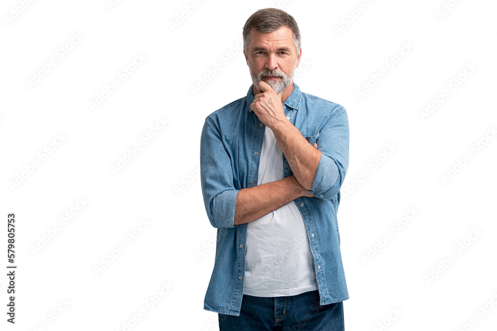 Wall mural portrait of smiling mature man standing on transparent background