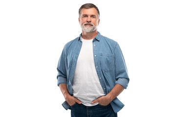 Portrait of smiling mature man standing on transparent background - 579805758